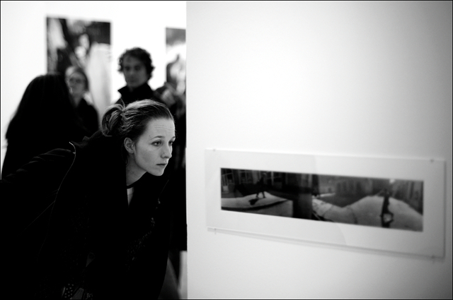 Visitor at opening reception of Boris Mikhailov at Berlinische Galerie