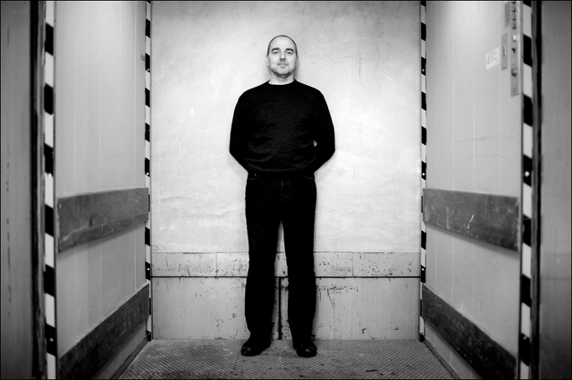 Jörg Sasse in the freight elevator in his Berlin studio